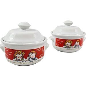 Vtg 1998 Campbell's M'm! M'm! Good Lidded Ceramic Soup Chili Bowls – Set of 2